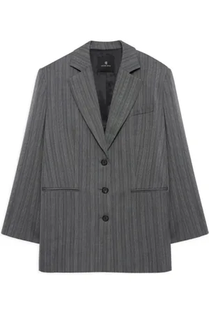 ANINE BING Jassen, Dames, Grijs, S, Wol, Gestreepte Oversized Wollen Blazer