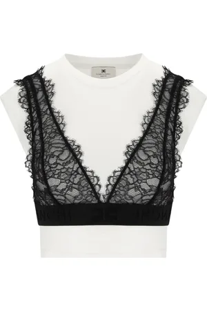 Elisabetta Franchi Tops, Dames, Wit, M, Katoen, Kanten Bralette Jersey T-shirt