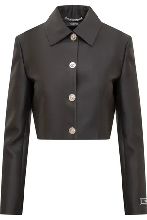 VERSACE Jassen, Dames, Zwart, M, Stijlvolle Zwarte Crop Blazer