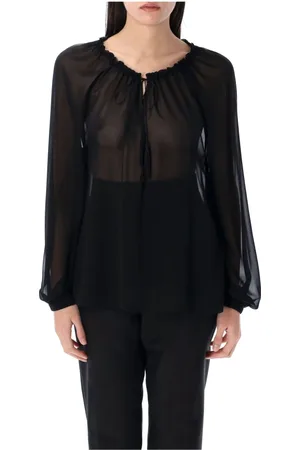 Tom Ford Blouses & Shirts, Dames, Zwart, XS, Zijden Blouse met Trekkoord