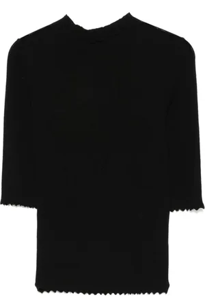 Twin-Set Truien, Dames, Zwart, XS, Zwarte Crew Neck Sweaters met Scallop Edge
