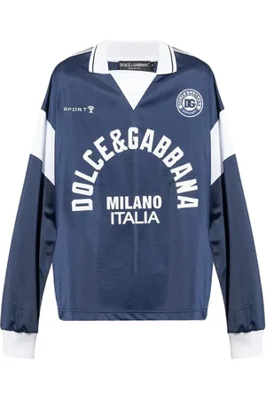 Dolce & Gabbana Tops, Heren, Blauw, M, Katoen, Grafische Print Longsleeve T-shirt