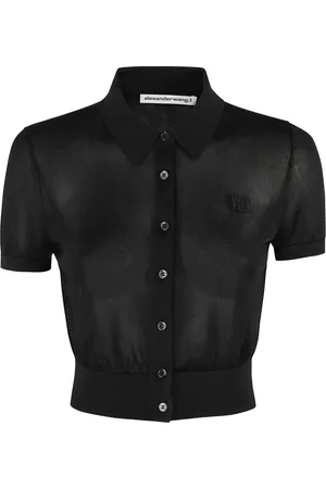 Alexander Wang Truien, Dames, Zwart, S, Polo Cardigan met geborduurd logo