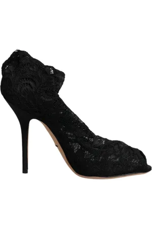 Dolce & Gabbana Schoenen, Dames, Zwart, 37 EU, Zwarte Kant Stretch Mid Calf Laarzen