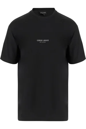Giorgio Armani Tops, Heren, Zwart, 2Xl, Katoen, Logo Katoenen T-shirt Zwart Crew Neck