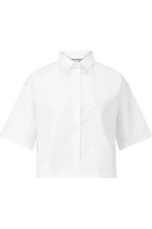 bloomings Blouses & Shirts, Dames, Wit, S, Katoen, Oversized korte mouwen blouse Ester