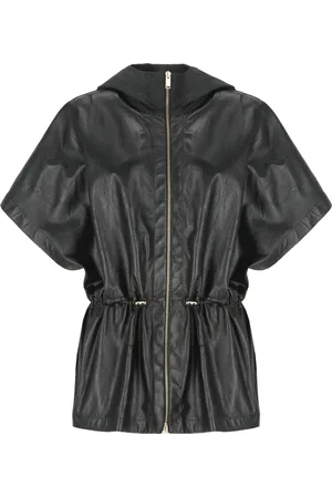Fabiana Filippi Jassen, Dames, Zwart, S, Katoen, Zwarte leren cape met capuchon