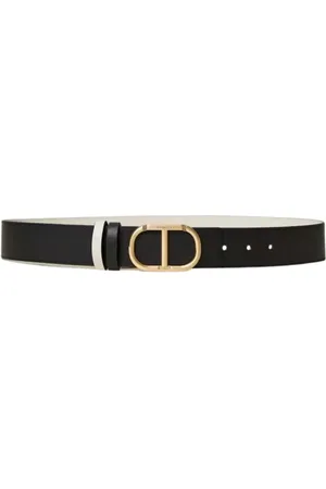 Twin-Set Accessoires, unisex, Zwart, M, Omkeerbare Leren Riem met Gesp