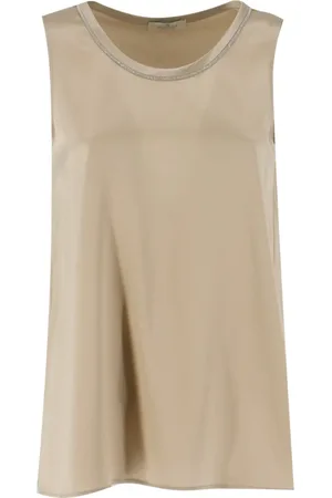 PANICALE Tops, Dames, , M, Zijden Crew Neck Top met Luminous Details