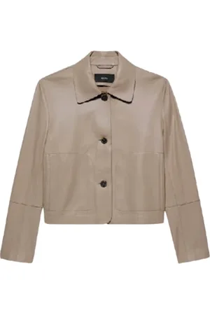 arma leder Jassen, Dames, Grijs, M, Leer, Minimalistische Leren Knoopsluiting Jas