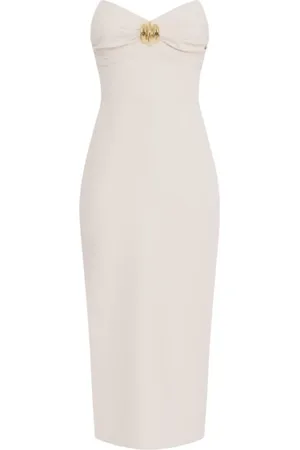 Elisabetta Franchi Kleedjes, Dames, , S, Polyester, Witte Elegante Midi Jurk met Strik