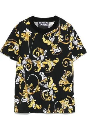 VERSACE Tops, Dames, Veelkleurig, S, Katoen, Zwart Goud Barocco T-Shirt