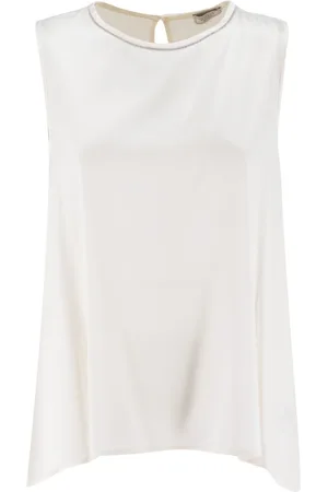 PESERICO SIGN Tops, Dames, Wit, S, Zijden Top met Luminous Ketting