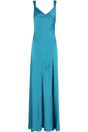 Alberta Ferretti Kleedjes, Dames, Blauw, M, Satijn, Satijnen Jurk