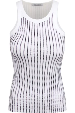 The Attico Tops, Dames, Wit, S, Katoen, Tanktop met kristallen