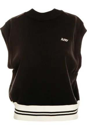 Autry Truien, Dames, Zwart, L, Pullunder met hoge kraag en logo borduursel