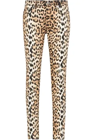 Roberto Cavalli Jeans, Dames, Bruin, S, Katoen, Jaguar Print Skinny Jeans