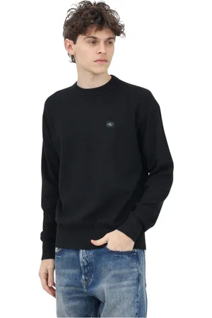Calvin Klein Truien, Heren, Zwart, 2Xl, Katoen, Zwarte Crewneck Sweater met Logopatch