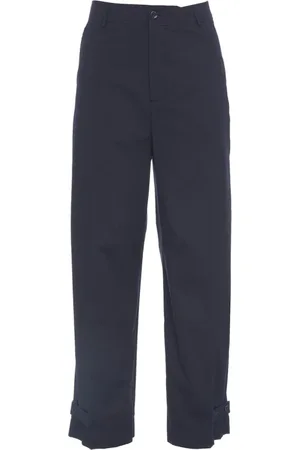 SEMICOUTURE Broeken, Dames, Blauw, M, Blauwe Wijde Pijp Broek Stijlvol Ontwerp