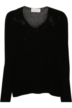 ERMANNO SCERVINO Truien, Dames, Zwart, S, Zwarte V-hals trui
