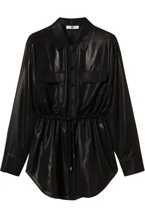 Twin-Set Blouses & Shirts, Dames, Zwart, M, Zwarte knoopjas met aantrekkoord taille