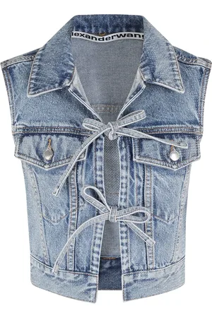 Alexander Wang Jassen, Dames, Blauw, S, Geknoopte Voorkant Vest Top