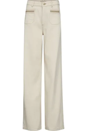 Mos Mosh Jeans, Dames, , W31, Katoen, Clay Wide-Leg Jeans met Gouden Details