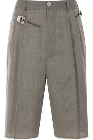 MAGLIANO Korte broeken, Heren, Grijs, L, Wol, Grijze wollen shorts met riemlussen