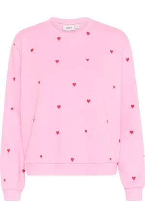 Saint Tropez Sweatshirts & Hoodies, Dames, Roze, S, Katoen, Flame Hearts Sweatshirt