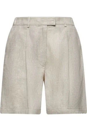 Brunello Cucinelli Korte broeken, Dames, , S, Linnen, Linnen Geplooide Broek