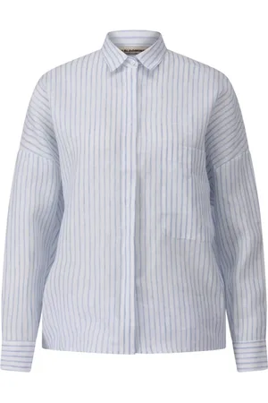 bloomings Blouses & Shirts, Dames, Blauw, S, Linnen, Gestreepte Oversized Linnen Blouse