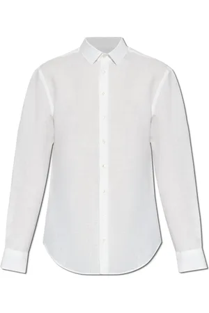 Giorgio Armani Overhemden, Heren, Wit, 2Xl, Linnen, Linnen overhemd