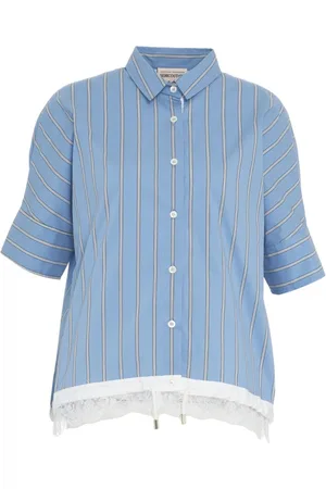 SEMICOUTURE Blouses & Shirts, Dames, Blauw, M, Gestreepte Kant Blouse Blauw