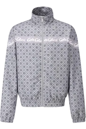 Carlo Colucci Jassen, Heren, Grijs, XL, Sportieve jas met Allover Logo Patroon