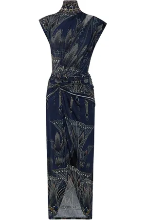 Camilla Kleedjes, Dames, Blauw, S, Jersey Jurk met Verzamelde Colum