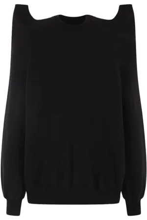 Rick Owens Truien, Heren, Zwart, M, Katoen, Zwarte Oversized Trui met Cut-Out Detail