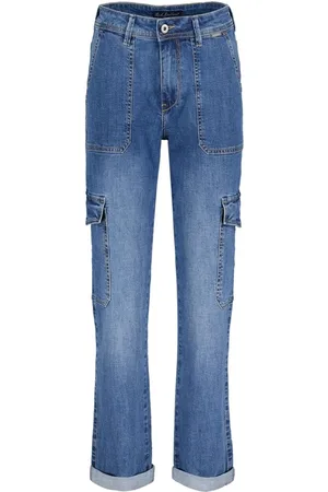 Red Button Jeans, Dames, Blauw, L, Denim, Cargo denim jeans met steenwassing