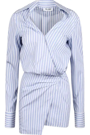 The Attico Kleedjes, Dames, Blauw, S, Katoen, Gestreepte Chemisier Mini-jurk