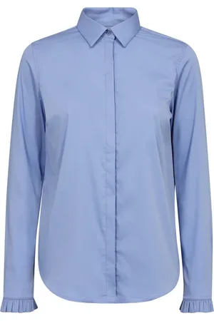 Mos Mosh Blouses & Shirts, Dames, Blauw, 2Xl, Katoen, Bloemen Flip Shirt met Ruches