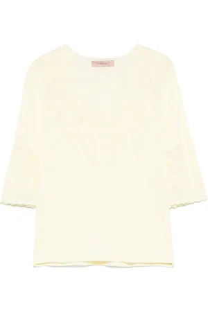Twin-Set Truien, Dames, Geel, L, Gele V-hals Sweater Set
