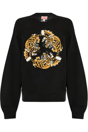 Kenzo Truien, Heren, Zwart, M, Katoen, Trui met geborduurd tijgermotief