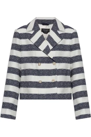 Kate Spade Jassen, Dames, Blauw, XL, Double-breasted blazer met streepmotief