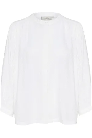 Kaffe Blouses & Shirts, Dames, Wit, XL, Katoen, Blouse met cropped mouwen en mandarijnkraag