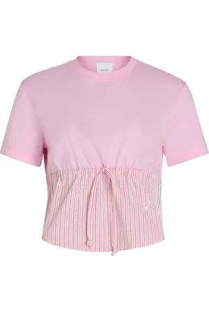 Patou Tops, Dames, Roze, M, Gestreept Roze Crew Neck T-shirt