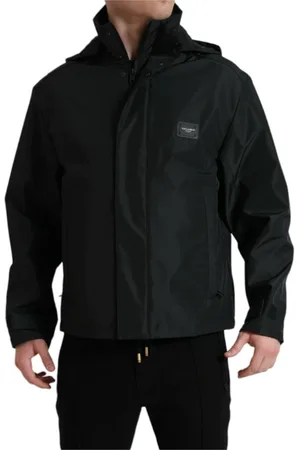 Dolce & Gabbana Jassen, Heren, Zwart, M, Polyester, Zwarte Windbreaker Jas met Logodetails