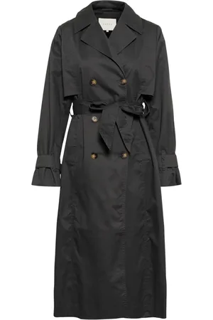 Kaffe Mantels, Dames, Zwart, XL, Klassieke Trenchcoat Jas Zwart Oester