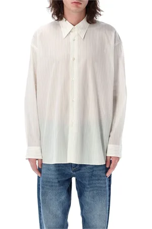 STUDIO NICHOLSON Overhemden, Heren, Wit, L, Katoen, Pinstripes Shirt Ecrublack Ss 25