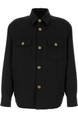 VERSACE Jassen, Heren, Zwart, M, Wol, Stijlvolle Zwarte Wollen Jas