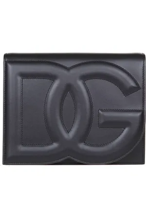 Dolce & Gabbana Accessoires, Dames, Zwart, ONE Size, Leer, Zwarte leren crossbody tas met DG-logo