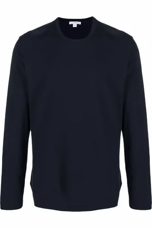 James Perse Tops, Heren, Blauw, XL, Katoen, Pima Cotton Long Sleeve Crew T-Shirt